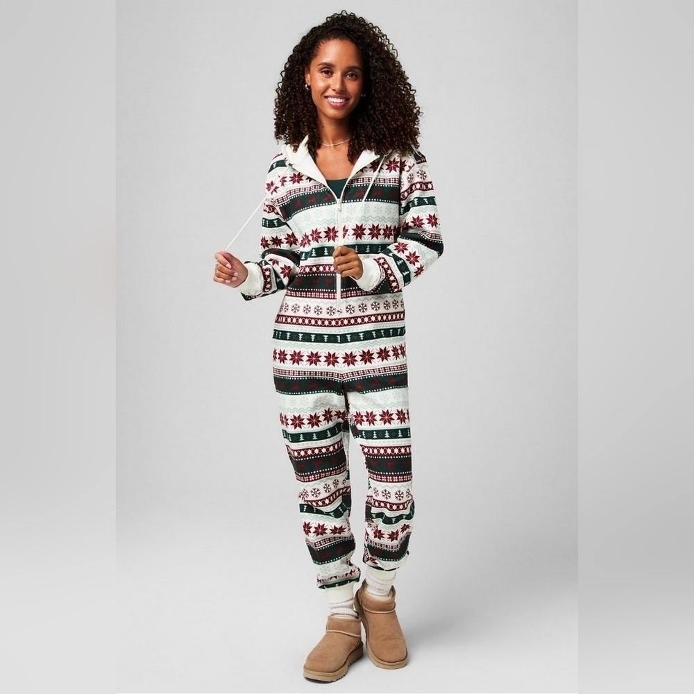 Fabletics Fair Isle Cozy Fleece Hooded Onesie NWOT